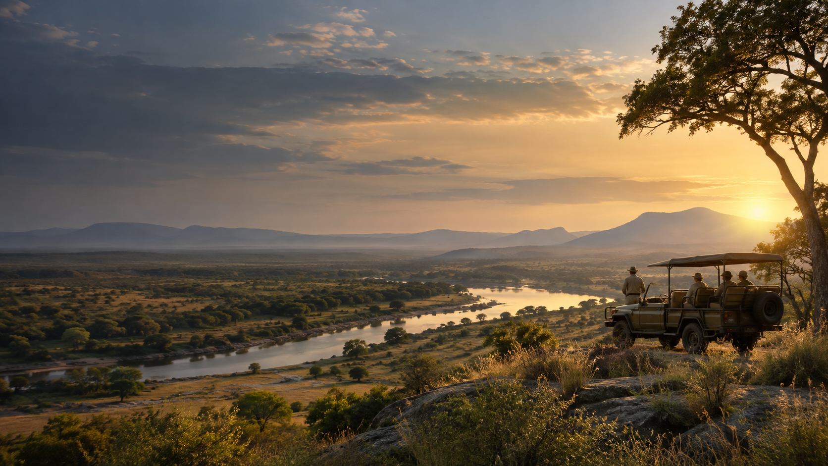African safari landscape at sunset