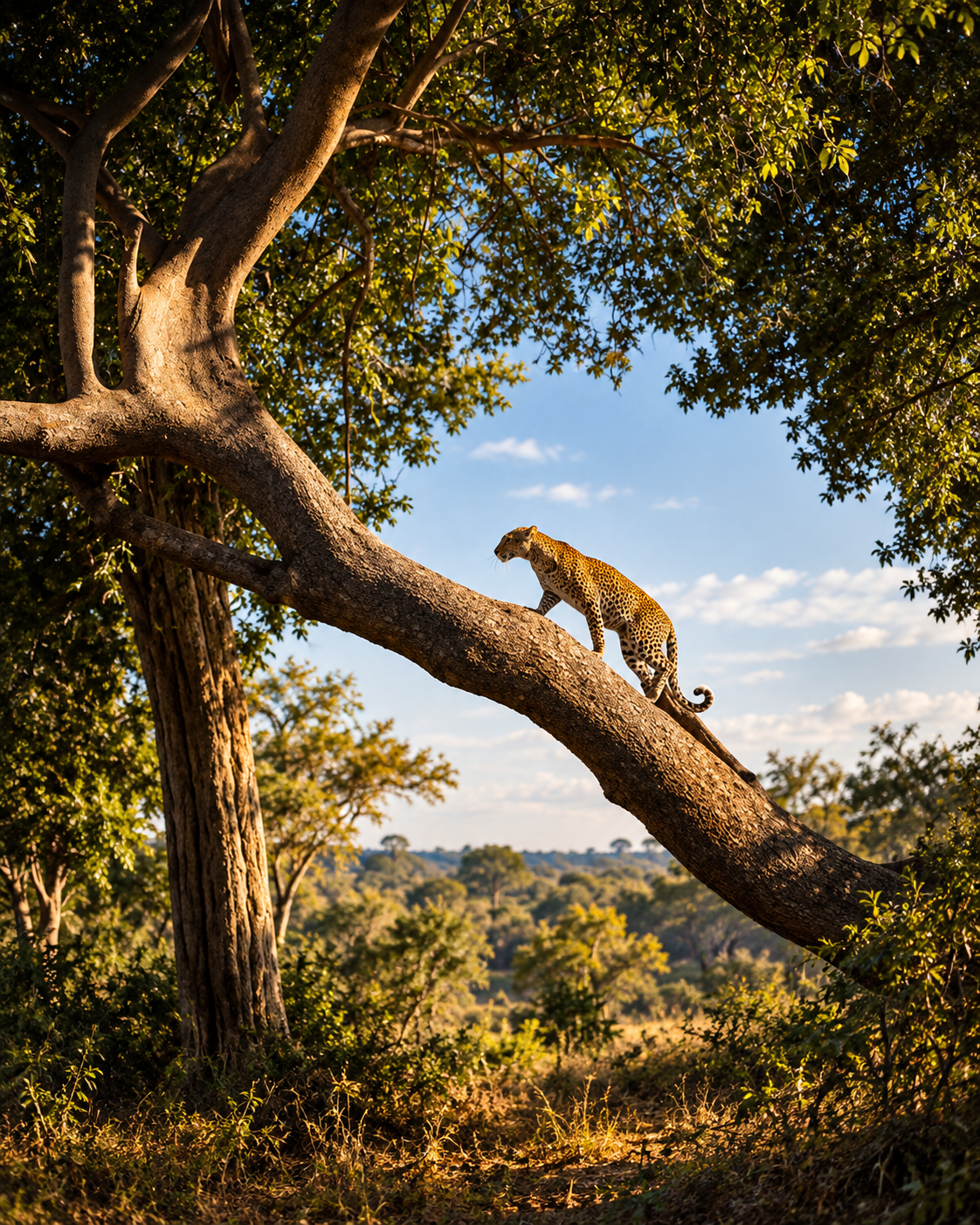 Leopard in a tree in the Zambian wilderness