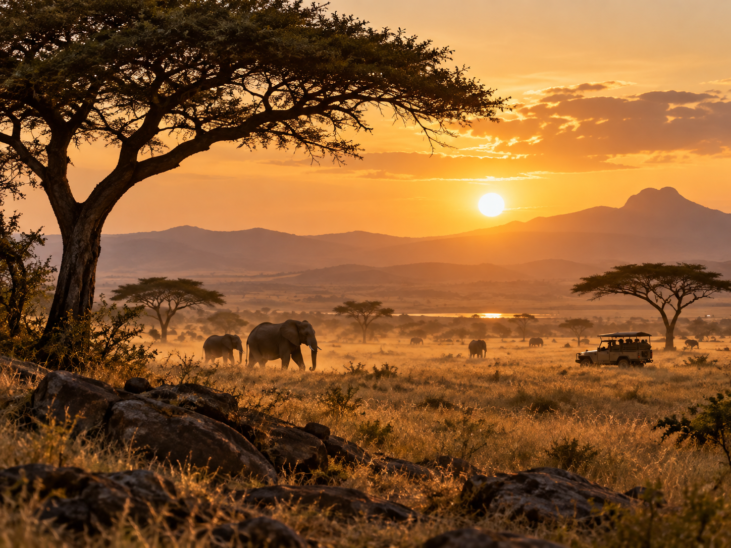 African safari landscape at golden hour