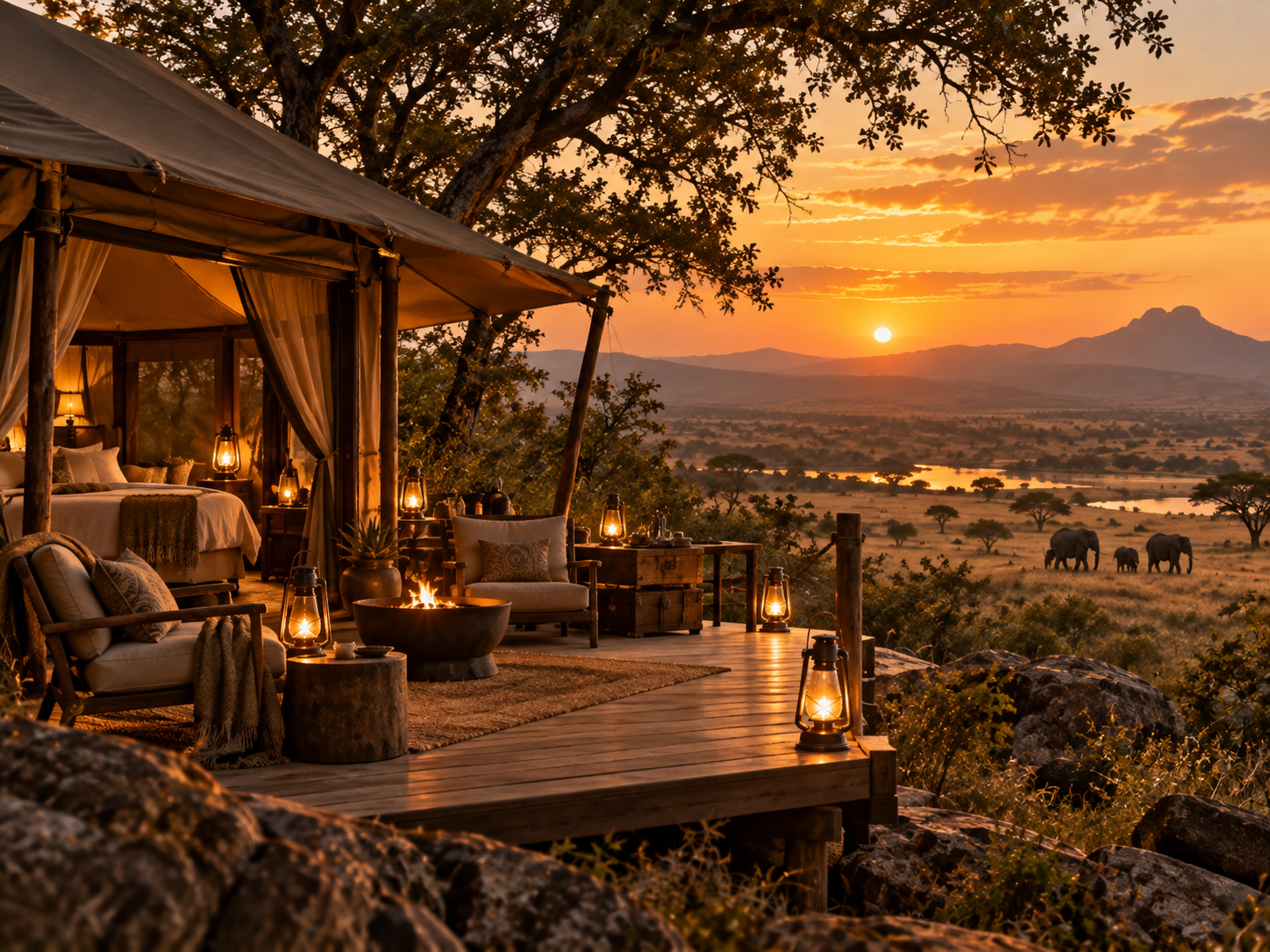 Luxury safari camp in the African wilderness