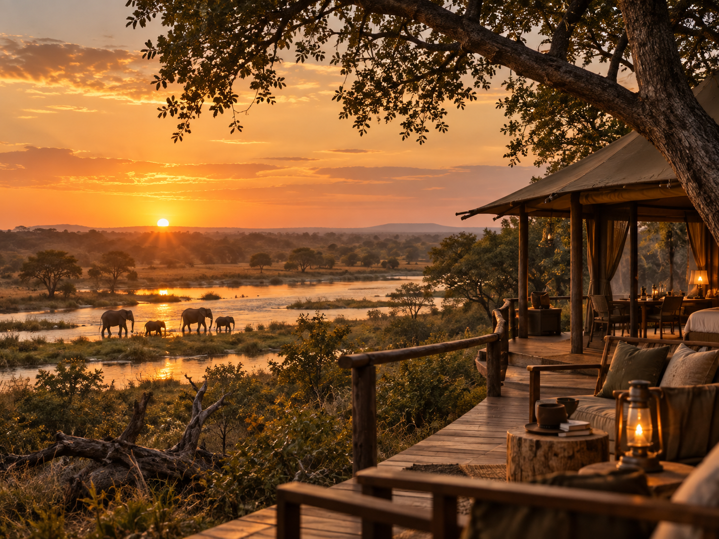 Small safari camp overlooking the African wilderness