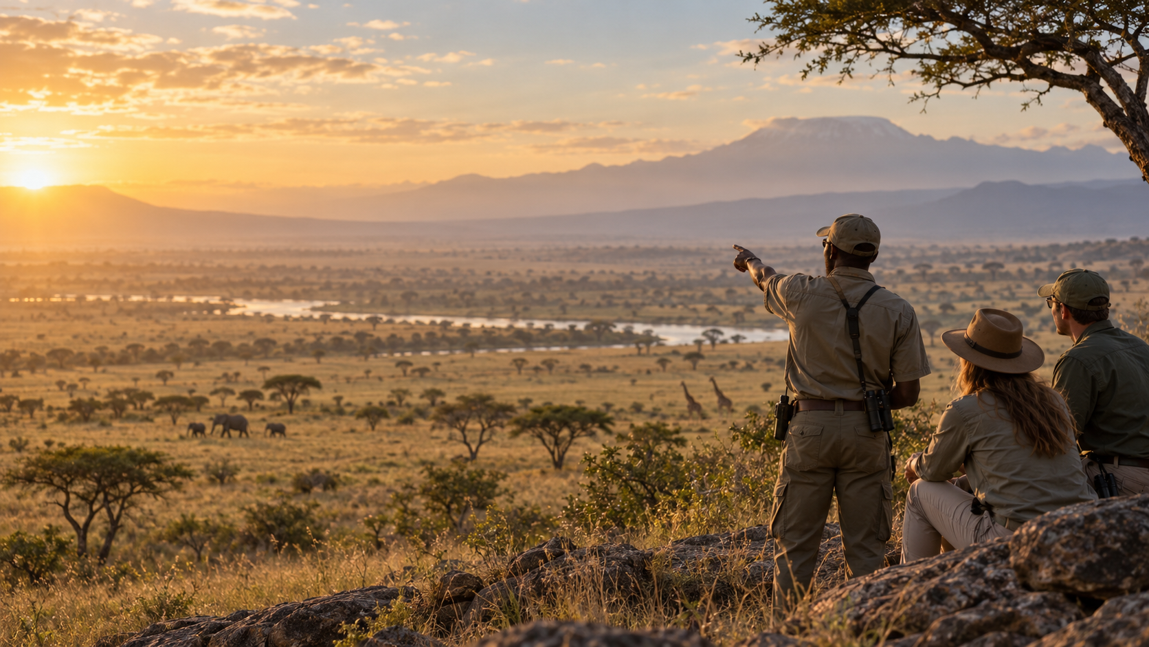 Safari guide sharing knowledge of the African wilderness with guests