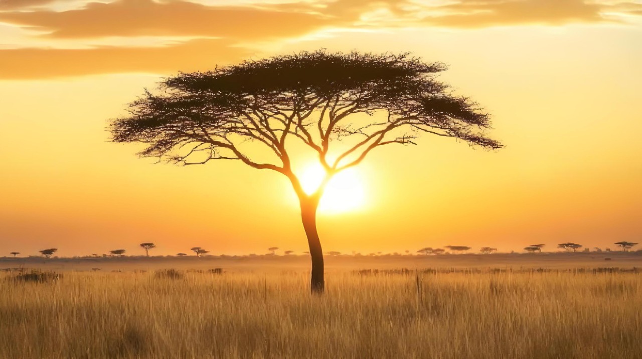 African savannah landscape at sunrise