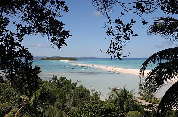 Tropical island and turquoise Indian Ocean waters in Mozambique