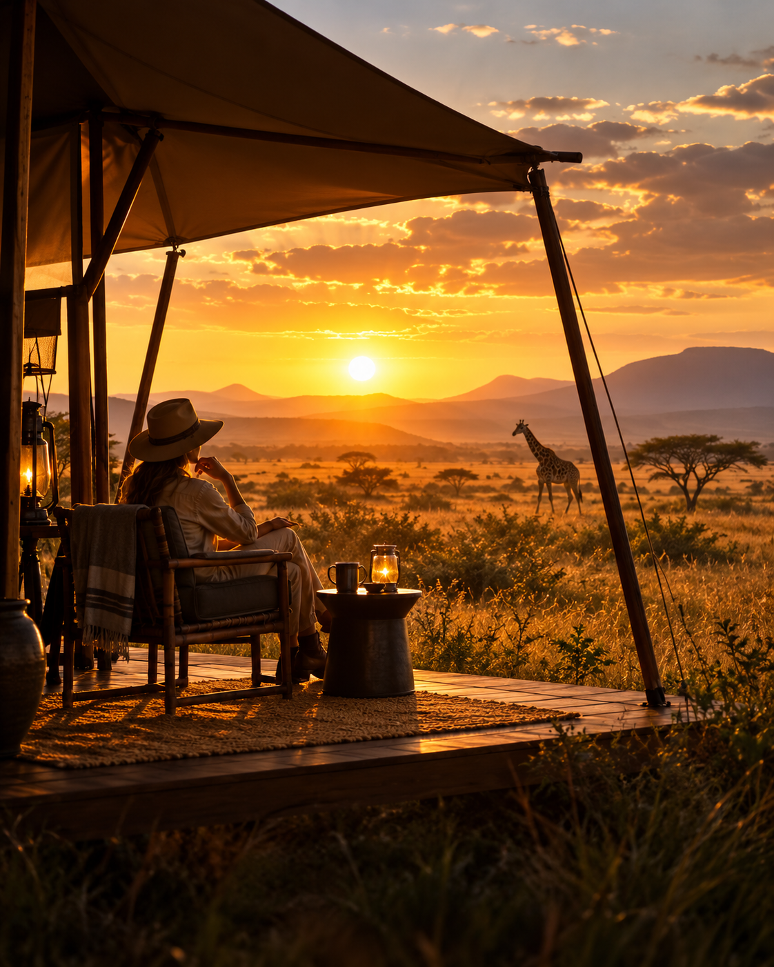 Safari lodge veranda overlooking the African wilderness
